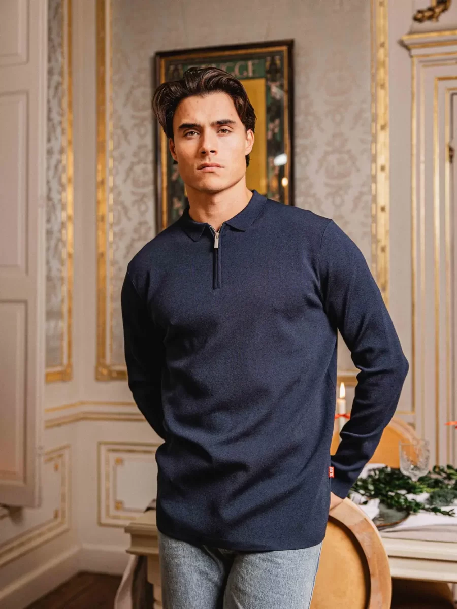 Viscose Navy Knit Zipper