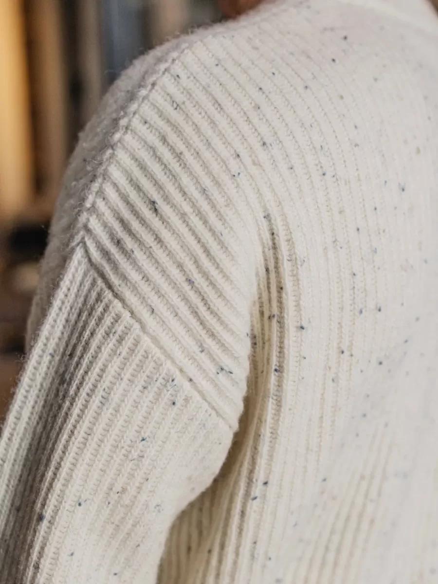 White Melange Knitted Rib Sweater