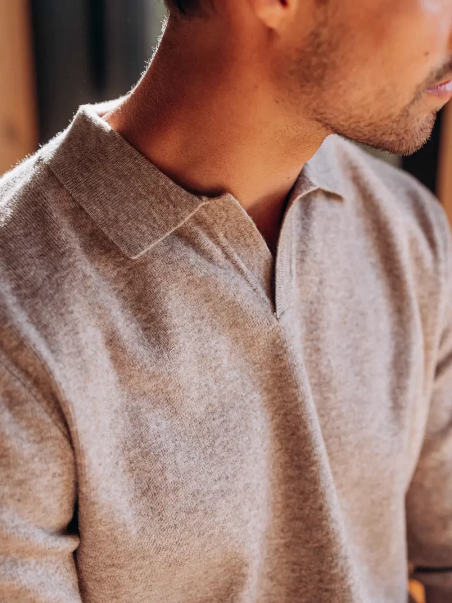Brown Business V-collar Polo