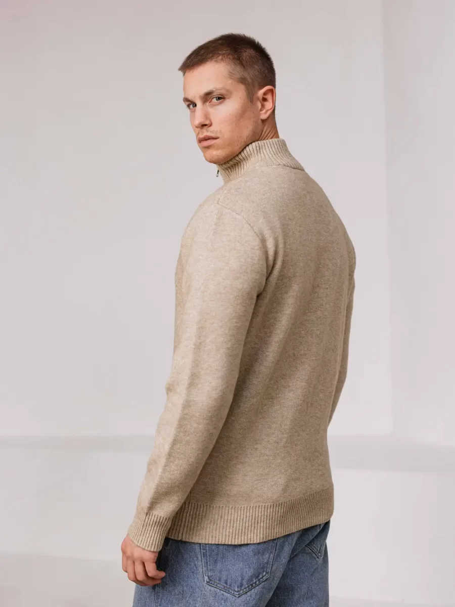 Beige Knit Zipper Collar