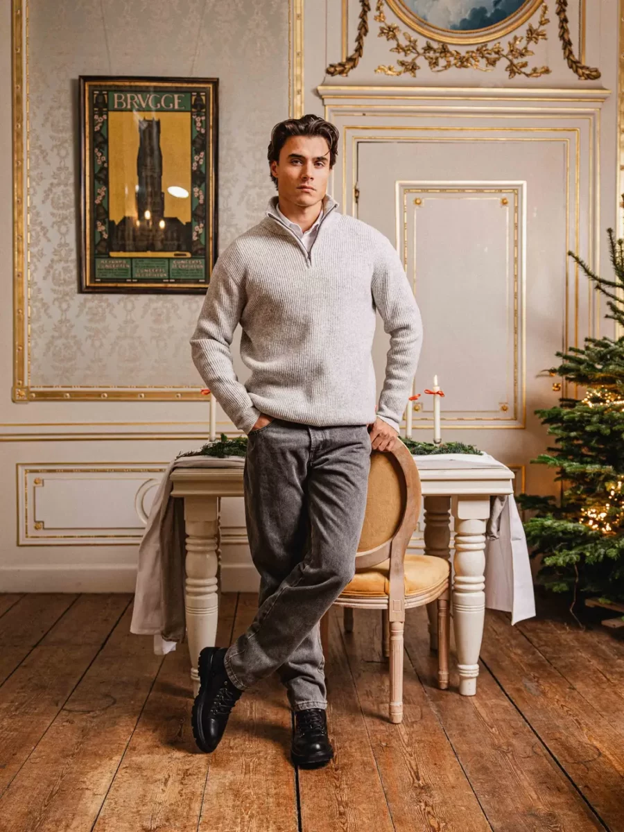 Light Grey Knitted Longsleeve Halfzip