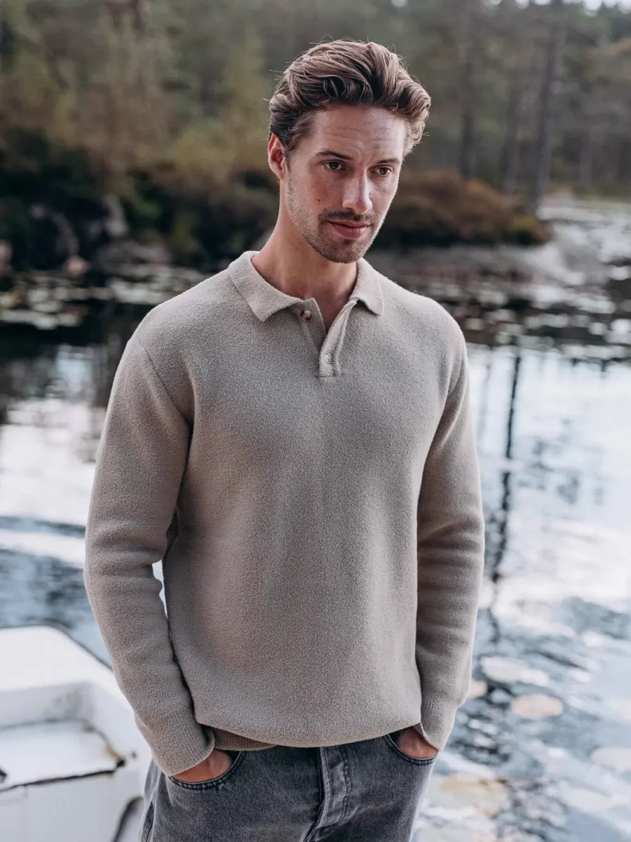 Taupe Fluffy Polo Sweater