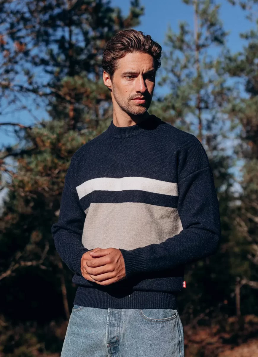 Navy Knit Combi Sweater