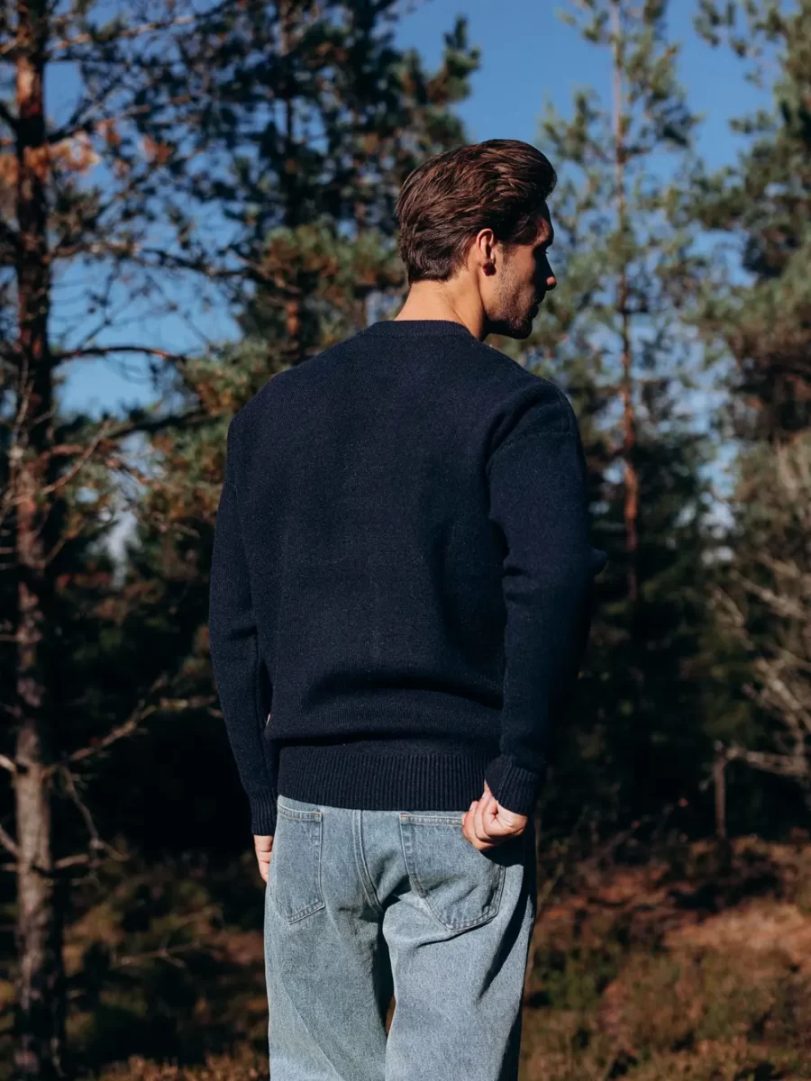 Navy Knit Combi Sweater