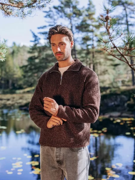 Brown Boucle Halfzip