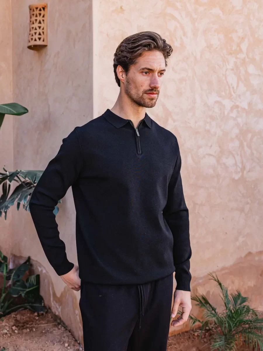 Viscose Black Knit Longsleeve Zipper