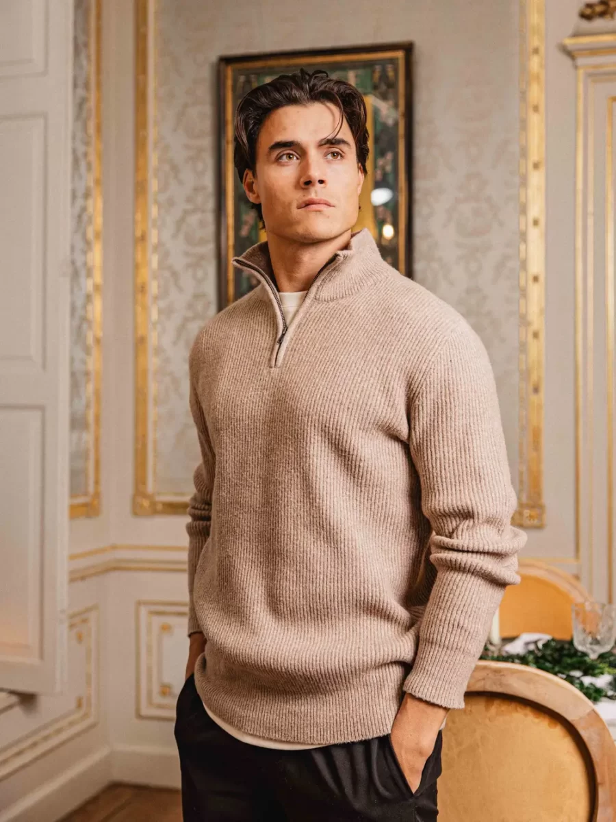 Brown Knitted Longsleeve Halfzip