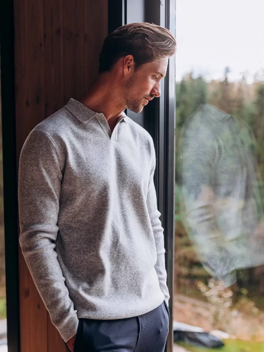 Grey Business V-collar Polo