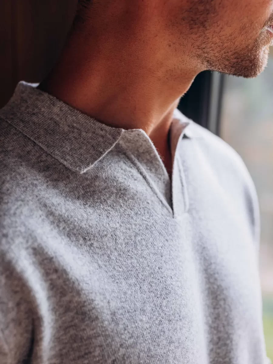 Grey Business V-collar Polo