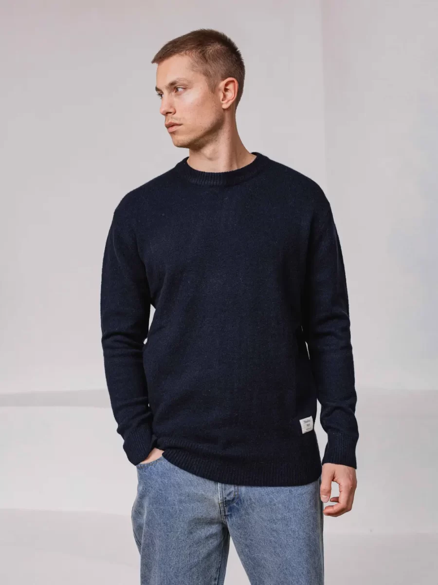 Navy Studio Art Label Texture Sweater