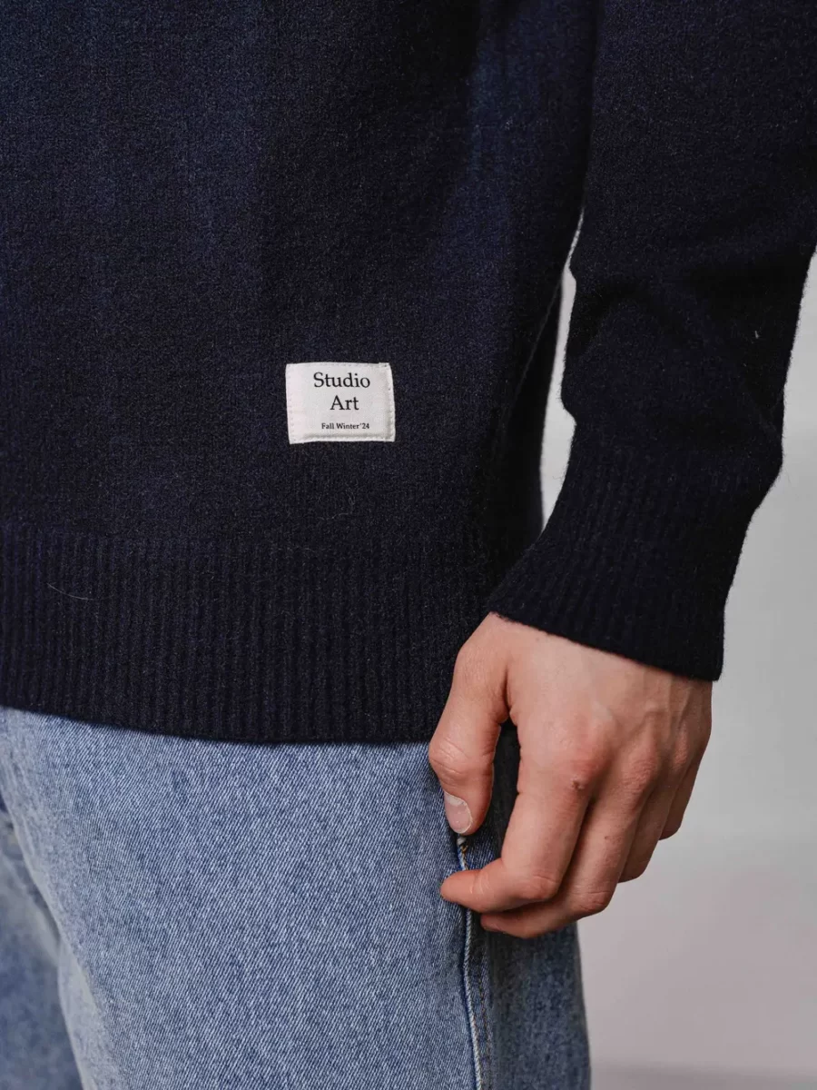 Navy Studio Art Label Texture Sweater