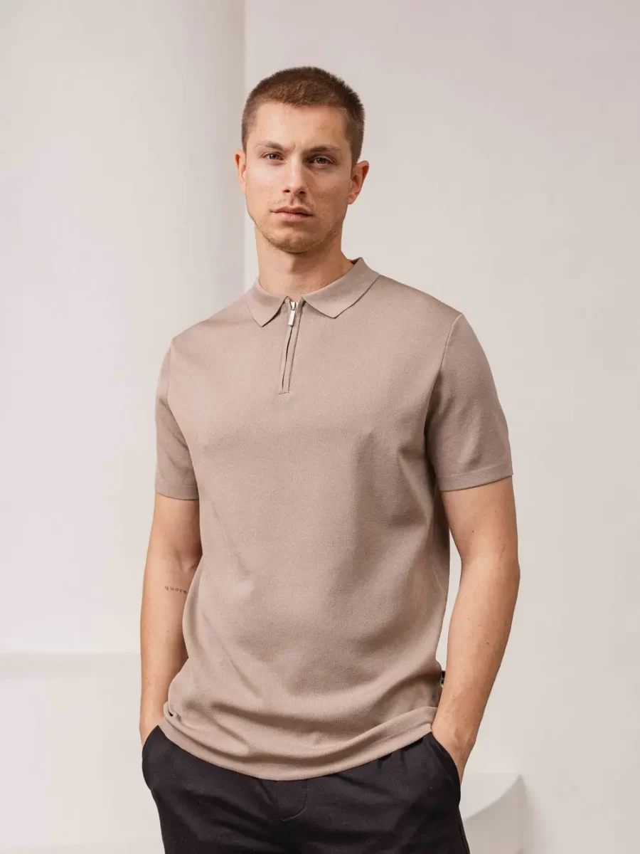 Viscose Brown Short Sleeve Zipper