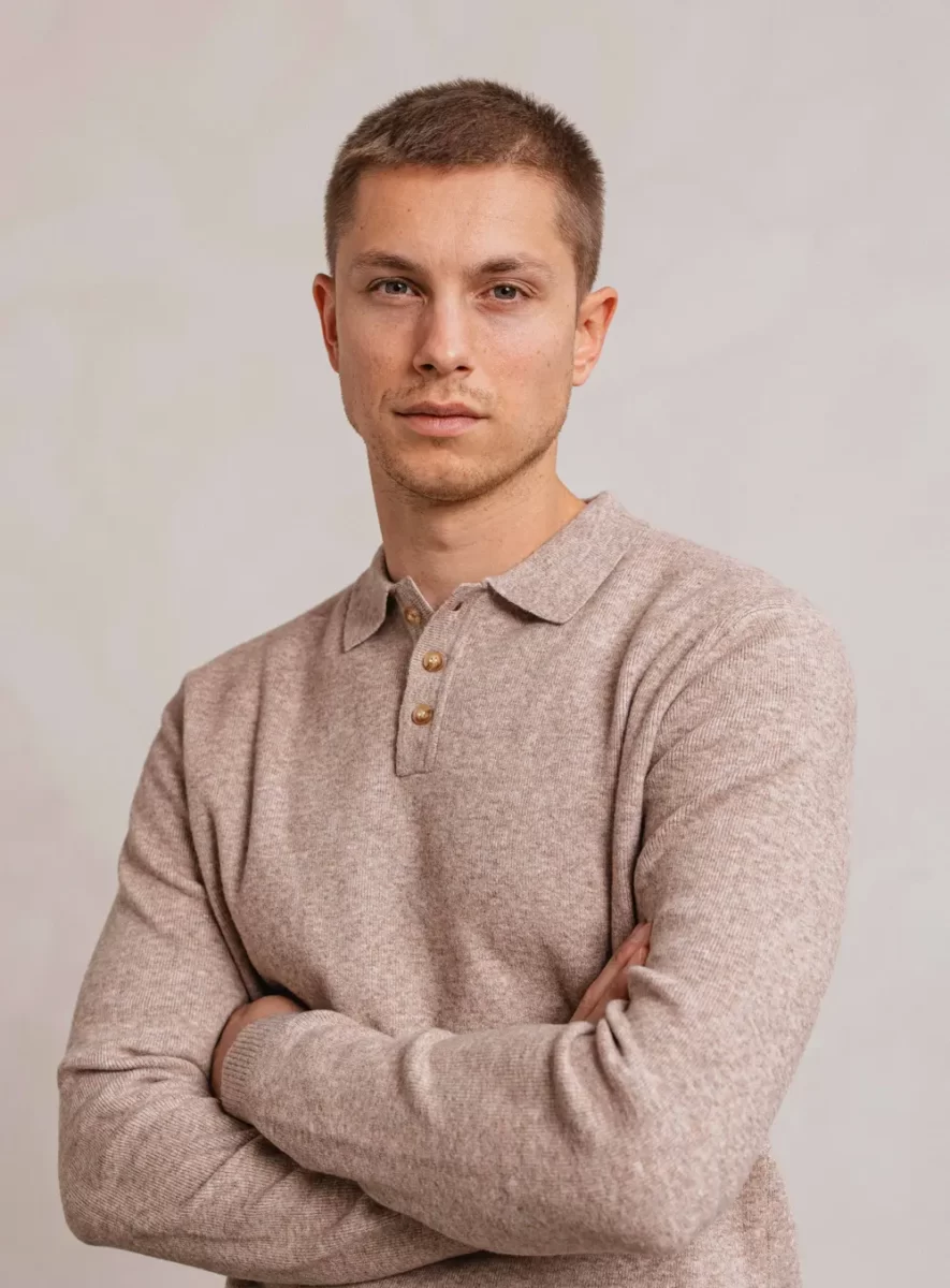 Brown Art Knitted Button Polo