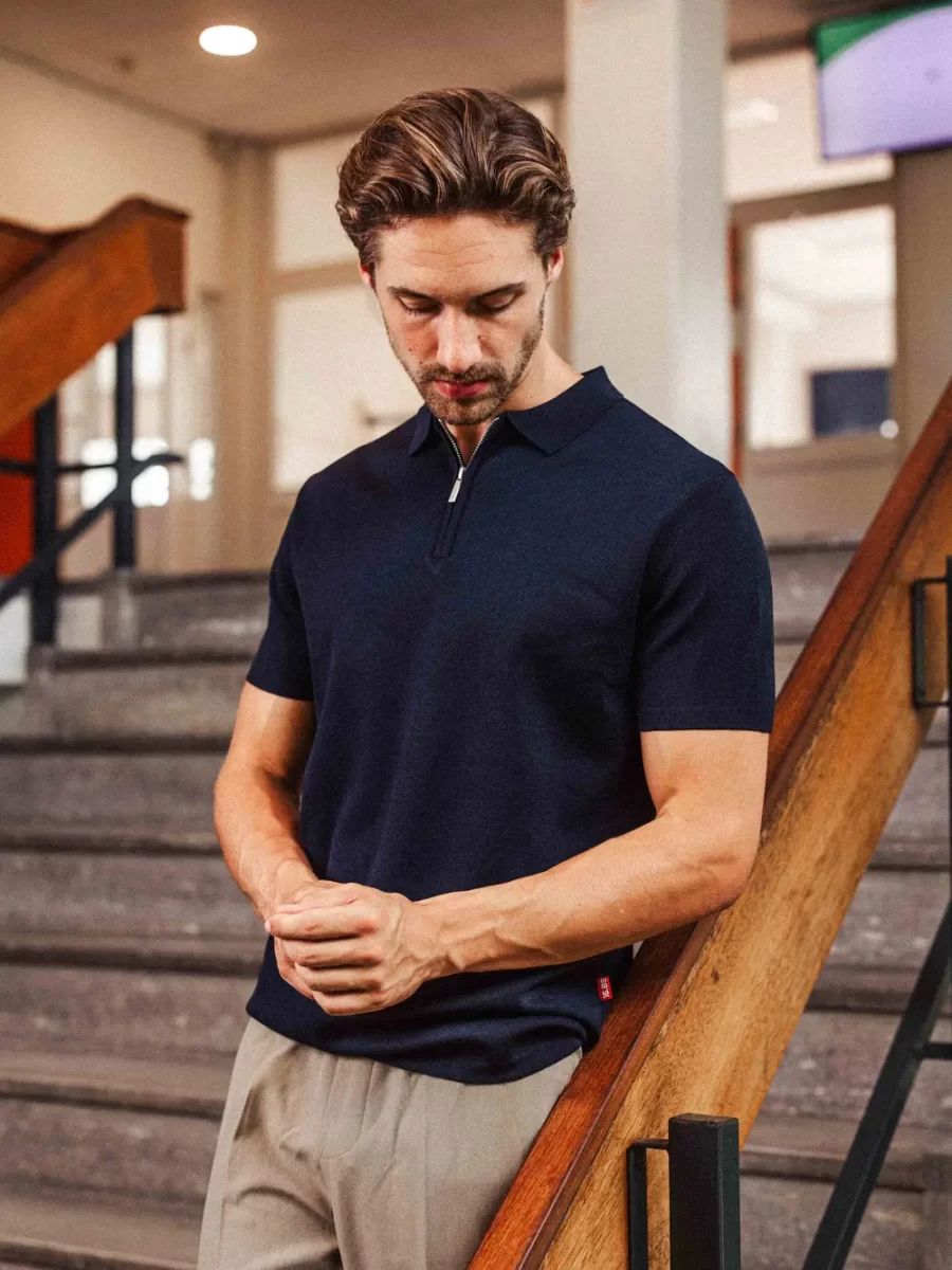 Viscose Navy Short Sleeve Zipper