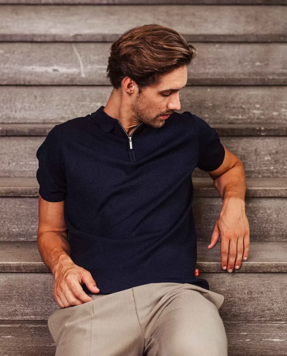 Viscose Navy Short Sleeve Zipper