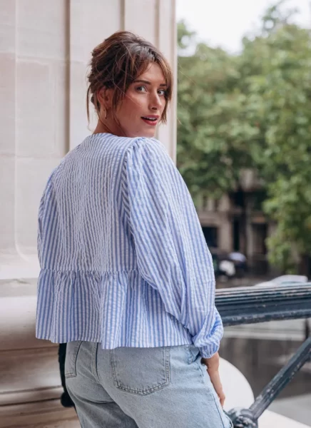 Light Blue Stripe Bow Blouse