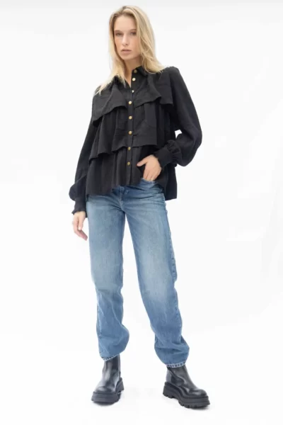 Black Ruffle Blouse