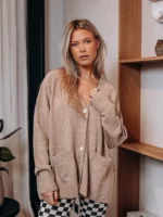 Beige Oversized V Vest