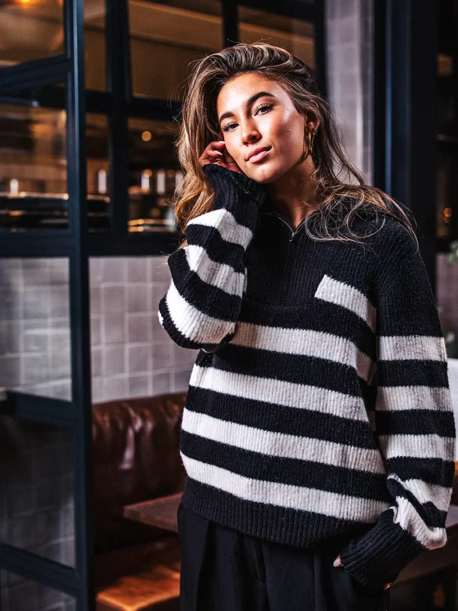Black/ White Knit Zipper
