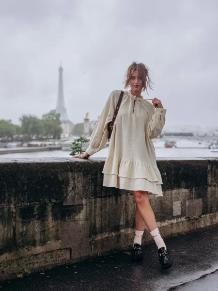 Creme Bow Ruffle Dress