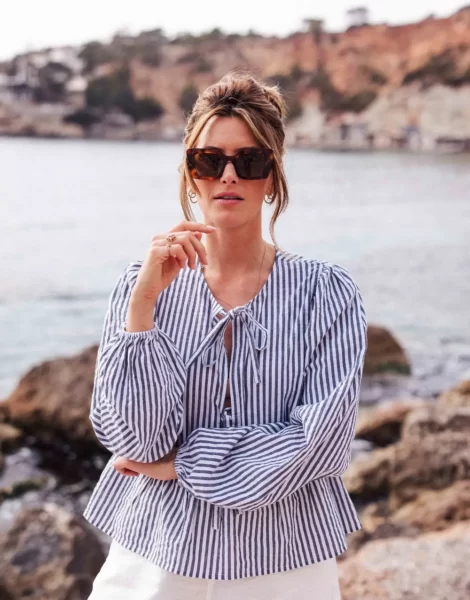 Dark Stripe Bow Blouse