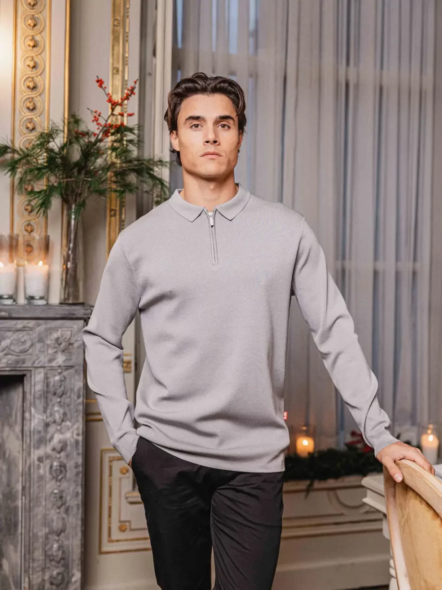 Viscose Grey Knit Longsleeve Zipper