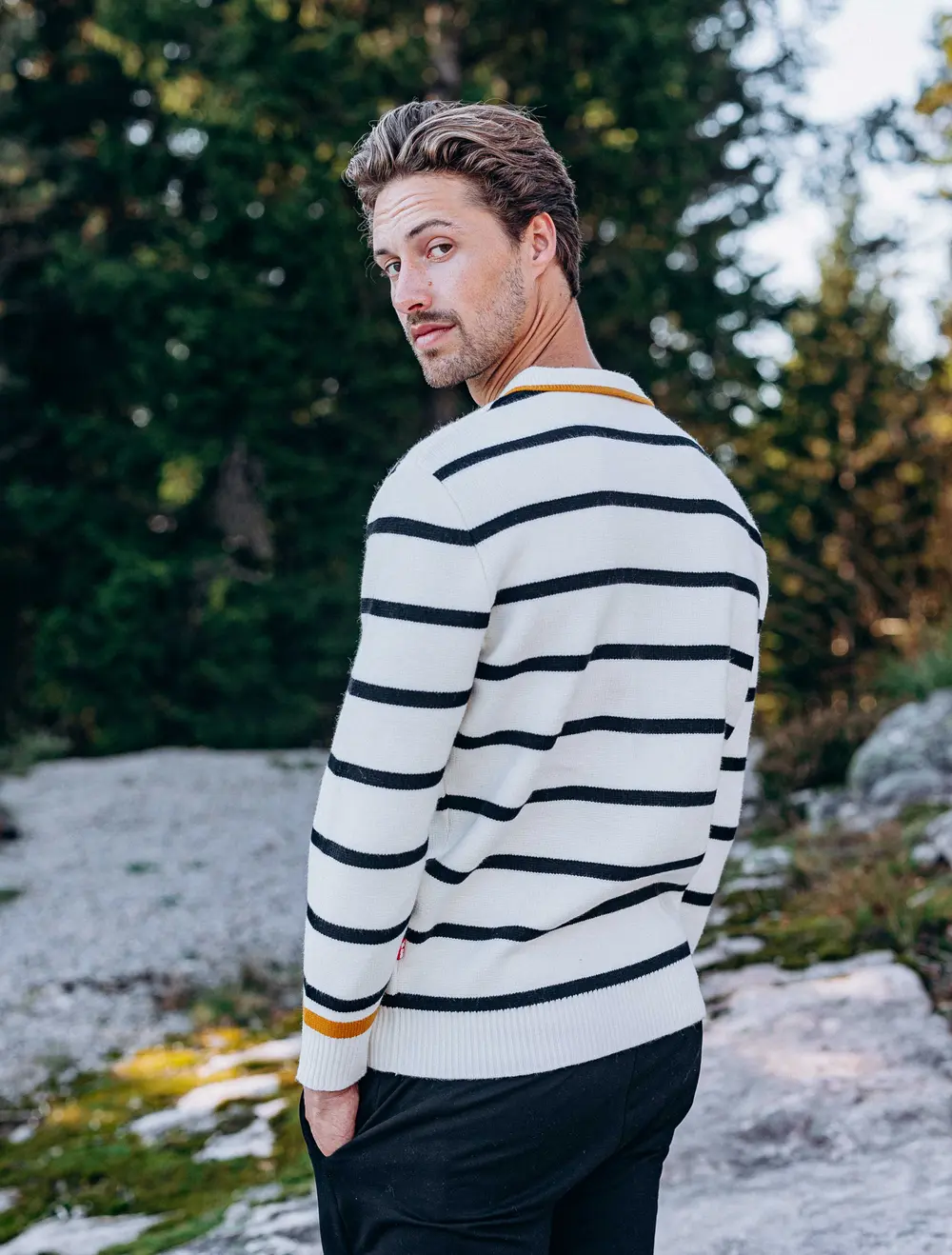 Off White Stripe Knit Polo Sweater 1608 WEAR