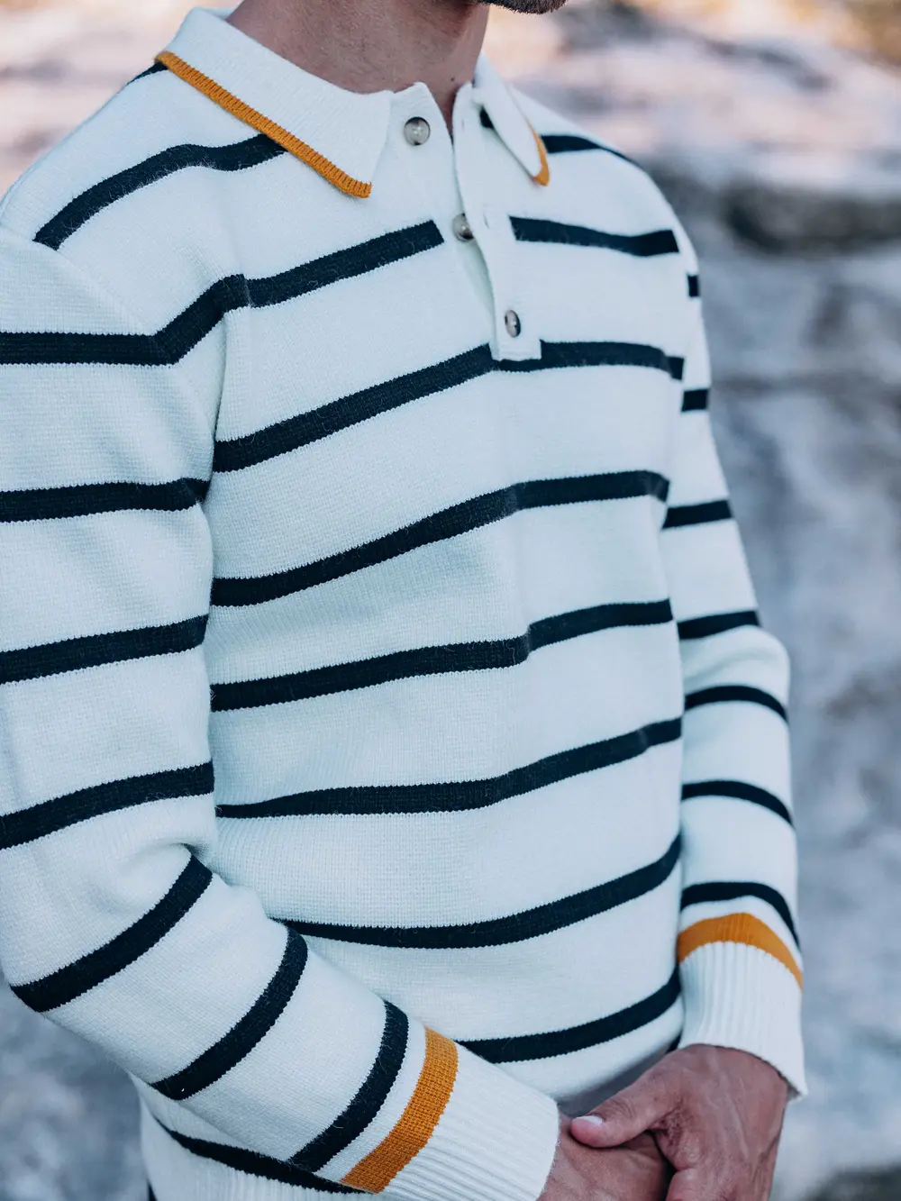 Off White Stripe Knit Polo Sweater 1608 WEAR