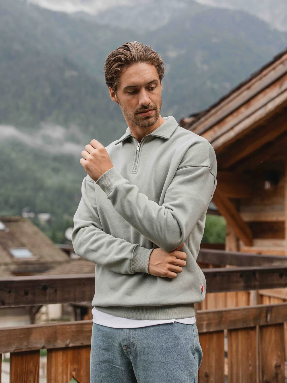 Light Green Polo Zipper Sweater 1608 WEAR