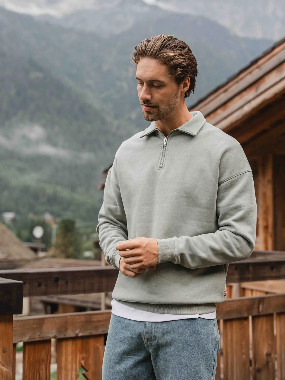 Light Green Polo Zipper Sweater 1608 WEAR