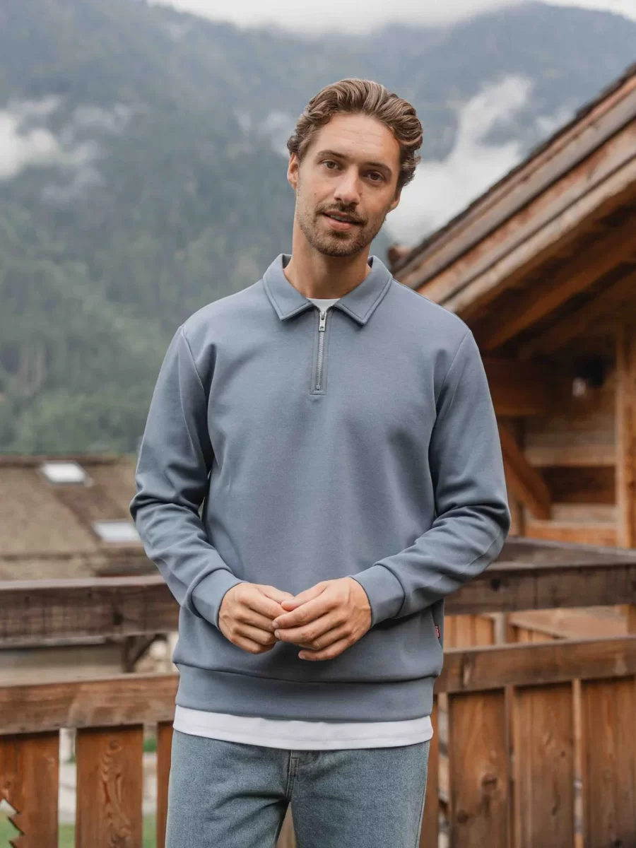 Blue Jersey Half Zip Polo
