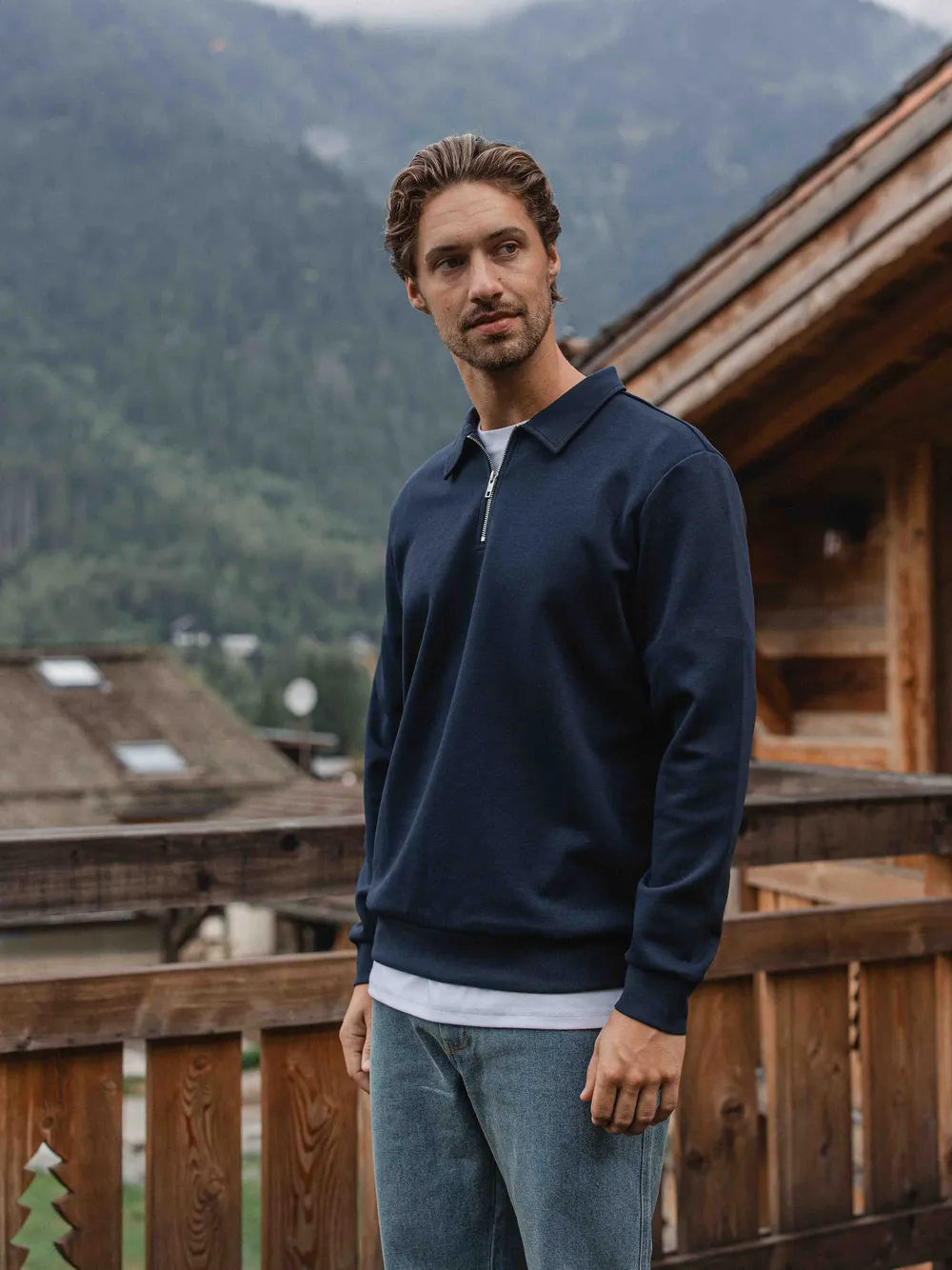 Navy Jersey Half Zip Polo 1608 WEAR