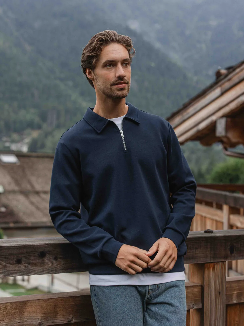Navy Jersey Half Zip Polo 1608 WEAR