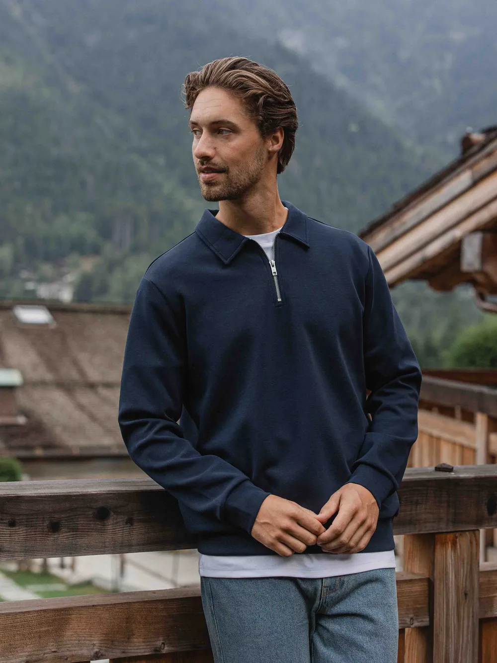 Navy Jersey Half Zip Polo 1608 WEAR