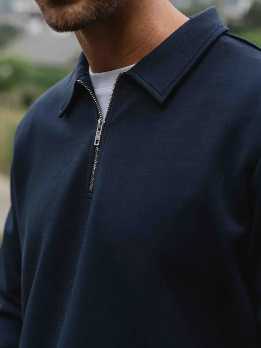 Navy Jersey Half Zip Polo