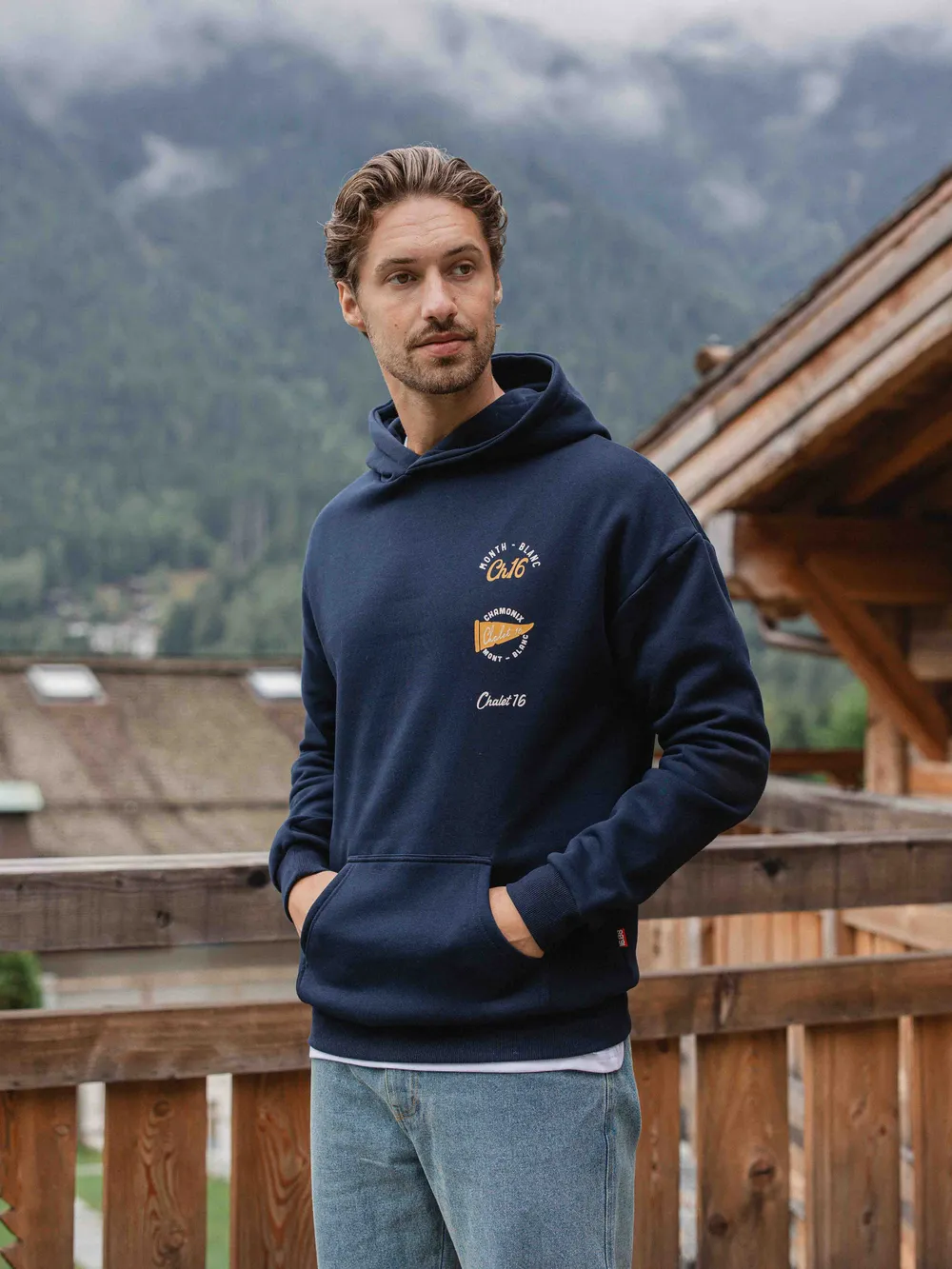 Navy Oversized Patch Chalet Hoodie 1608 WEAR