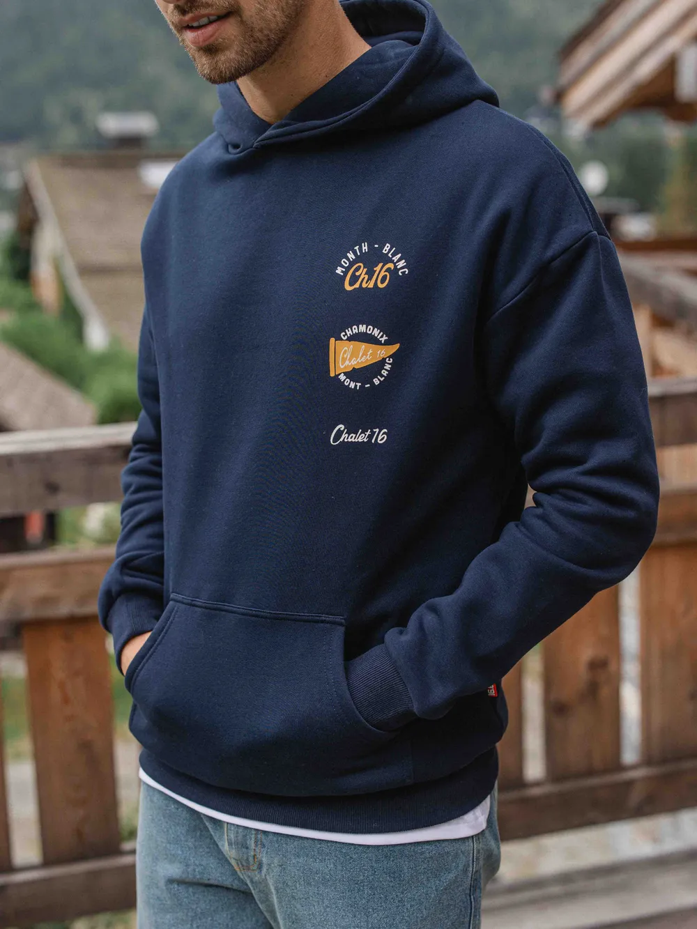 Navy Oversized Patch Chalet Hoodie 1608 WEAR