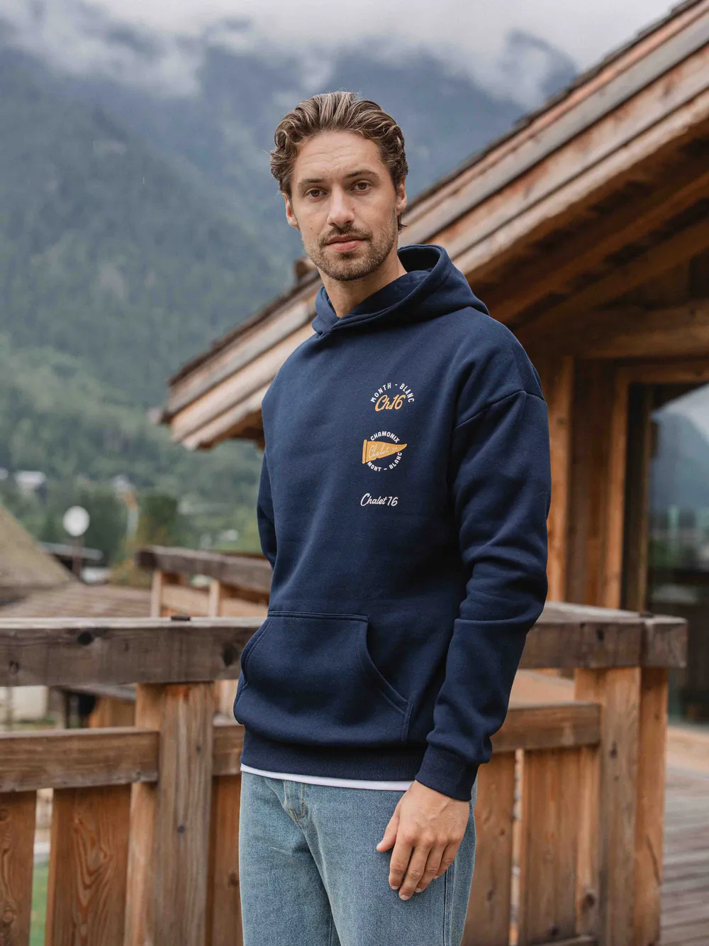 Navy Oversized Patch Chalet Hoodie 1608 WEAR