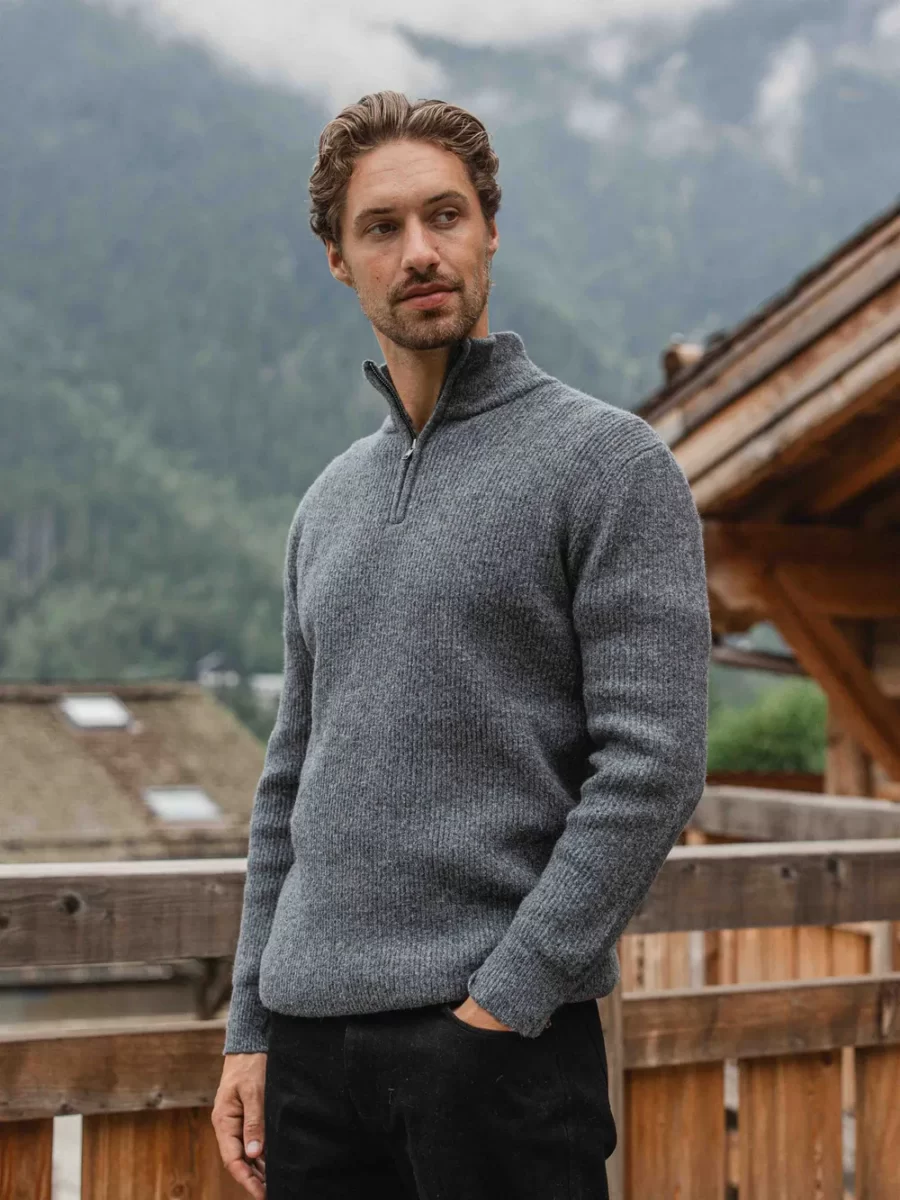 Grey Knit Zip Sweater