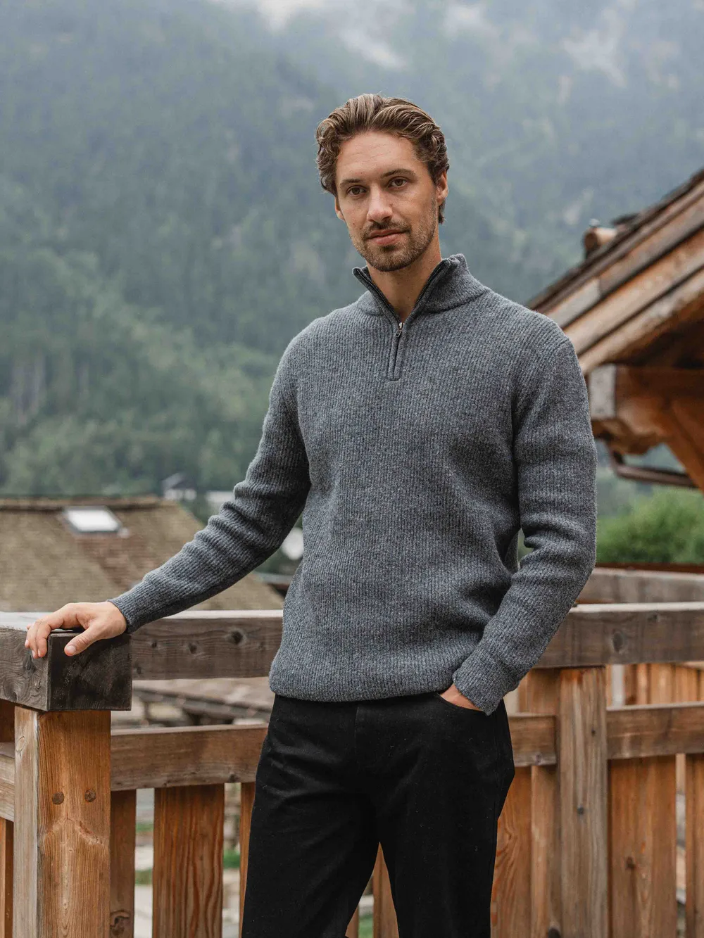 Grey Knit Zip Sweater 1608 WEAR