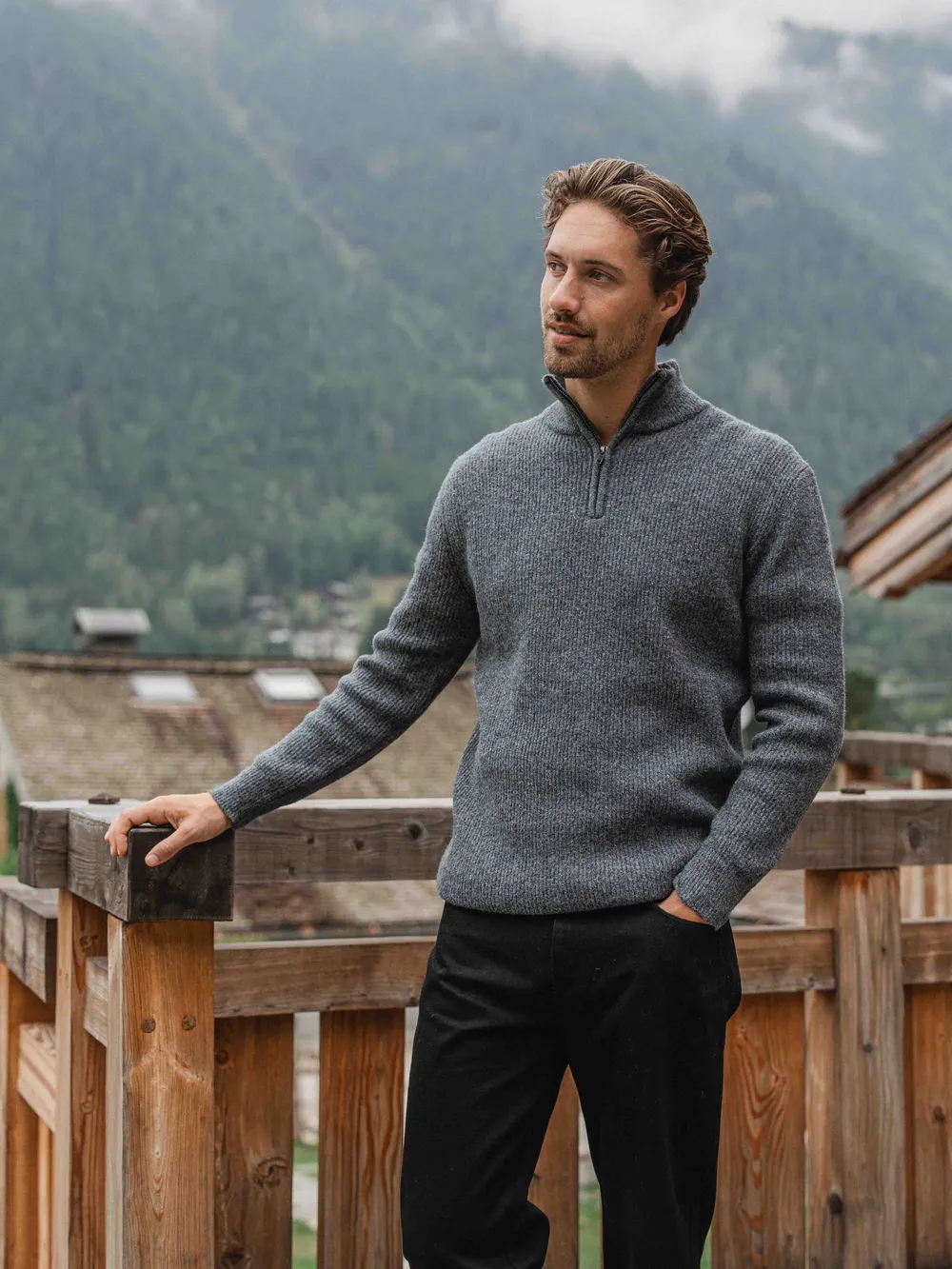 Grey Knit Zip Sweater 1608 WEAR