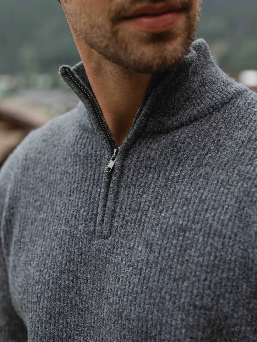 Grey Knit Zip Sweater
