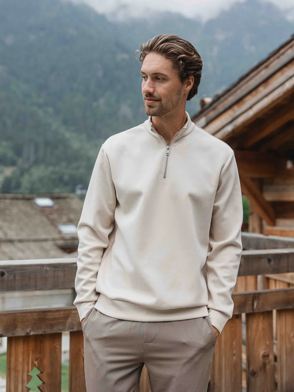 Beige Jersey Half Zip 1608 WEAR