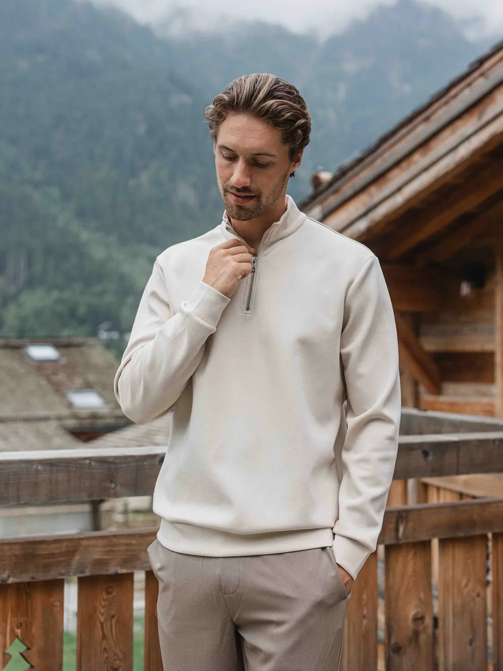 Beige Jersey Half Zip 1608 WEAR