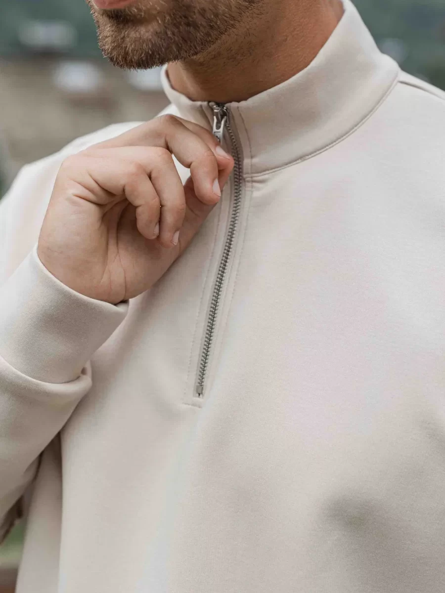 Beige Jersey Half Zip