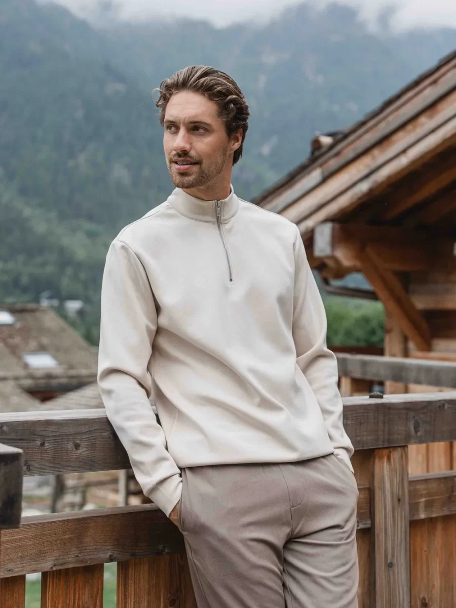 Beige Jersey Half Zip