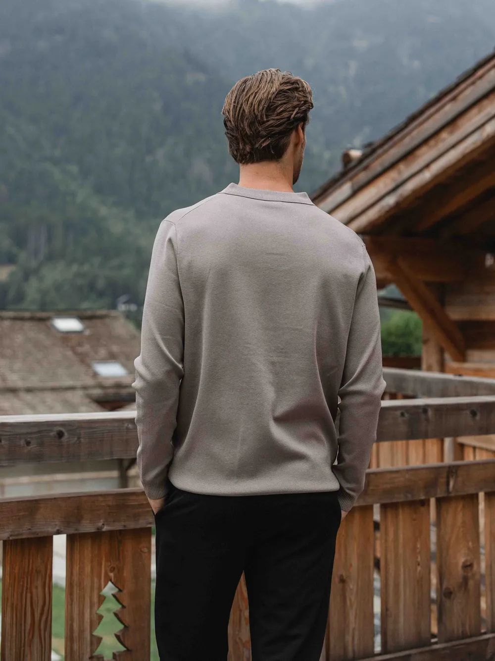 Taupe Knit V-Polo Longsleeve 1608 WEAR