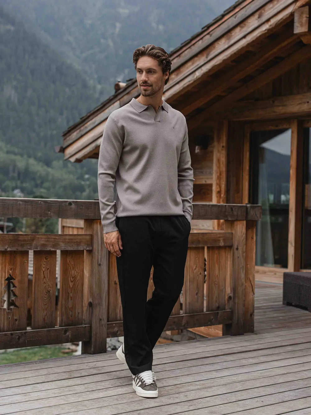 Taupe Knit V-Polo Longsleeve 1608 WEAR