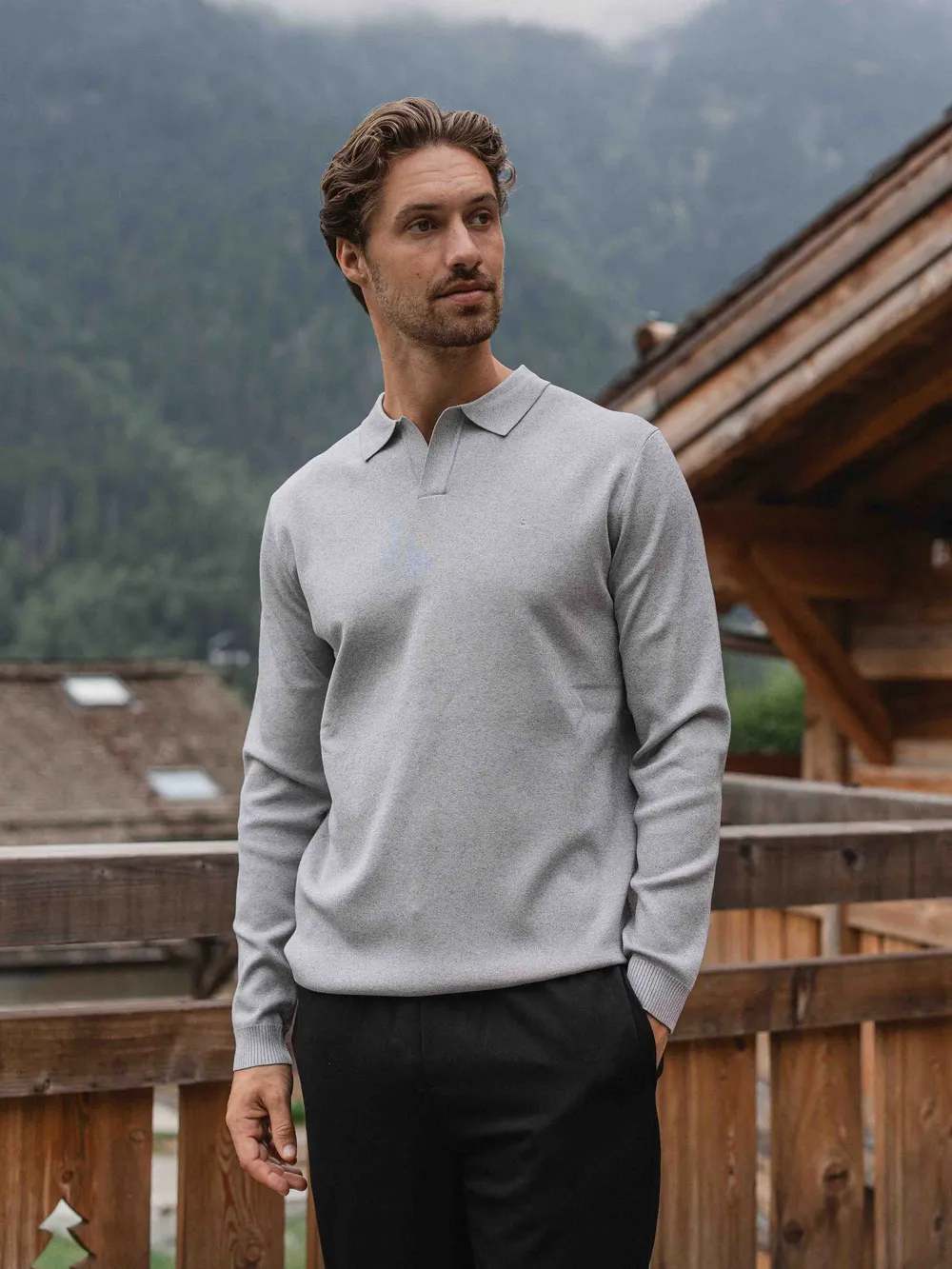 Grey Knit V-Polo Longsleeve 1608 WEAR