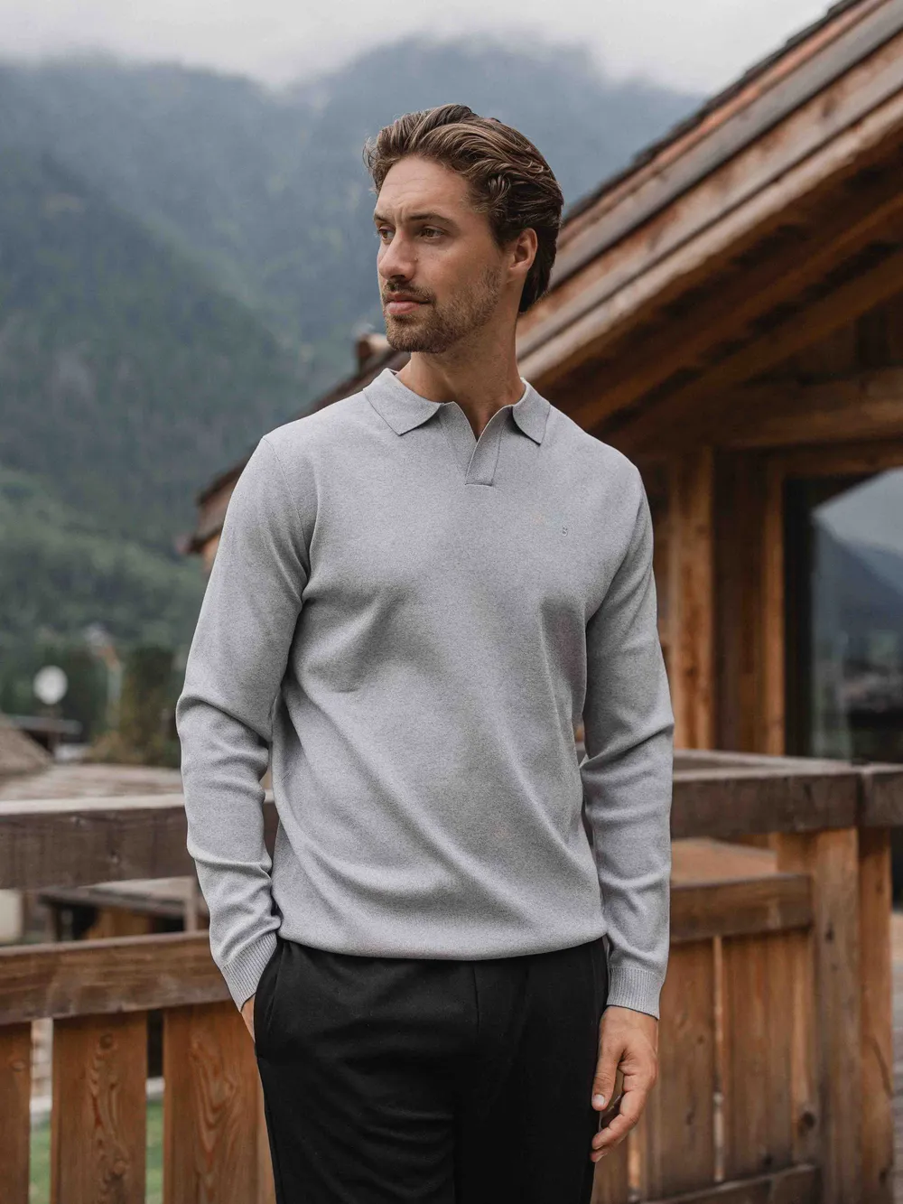 Grey Knit V-Polo Longsleeve 1608 WEAR